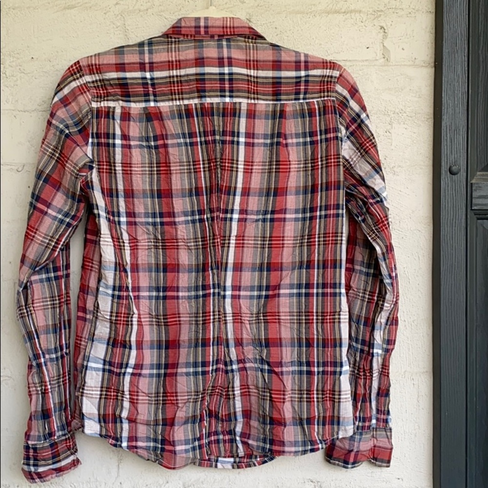 Frank & Eileen Barry wrinkled cotton plaid shirt